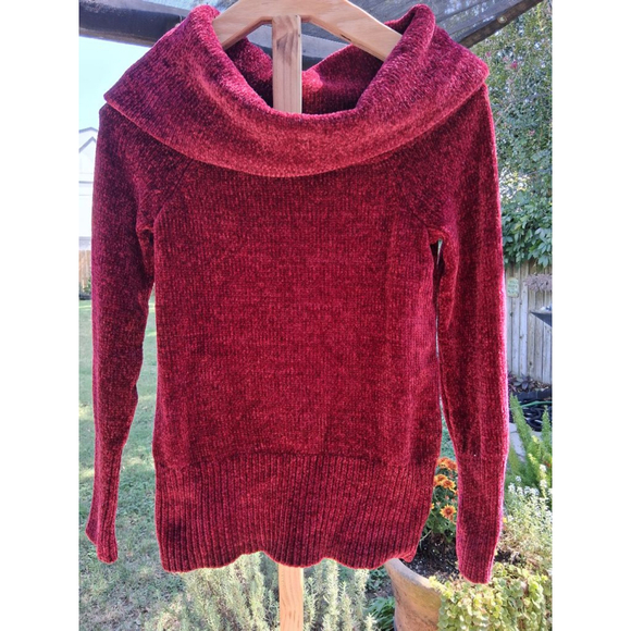 White House Black Market Burgandy Cowl Neck Chenille Sweater Size S New - Picture 3 of 12